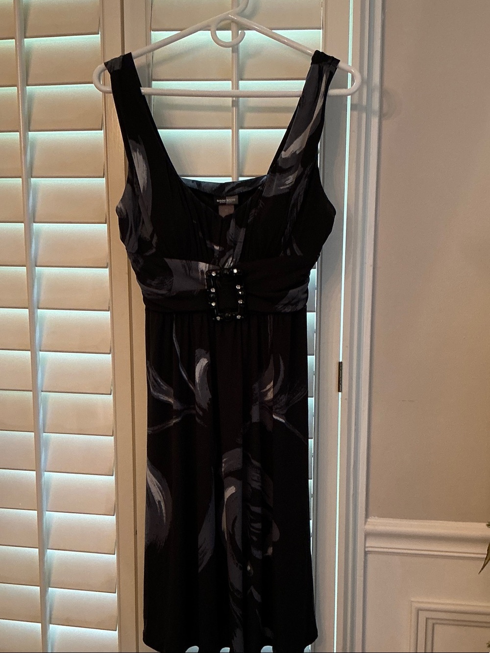 Bisou Bisou Black Midi Dress with Gray Swirl Detail